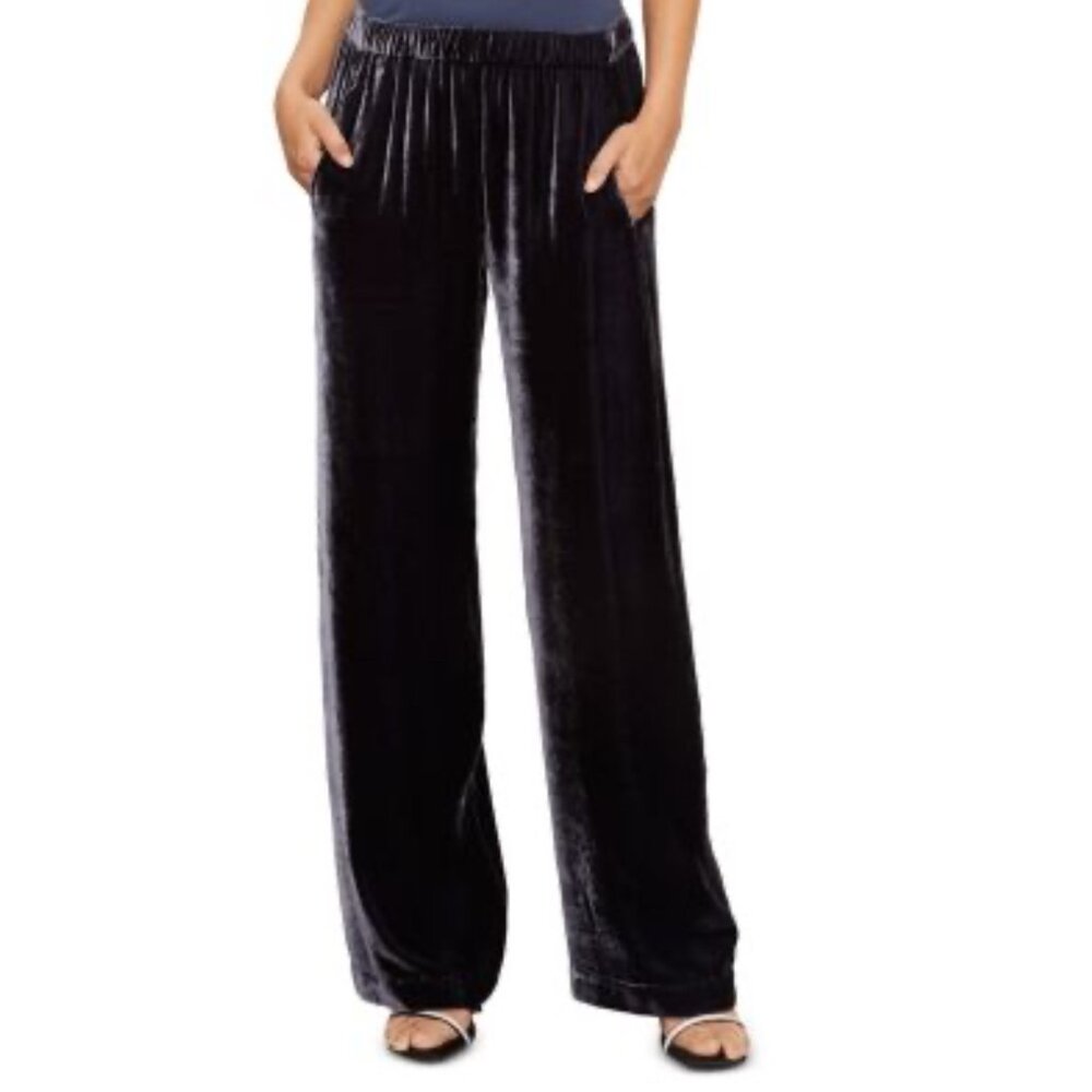 Velvet by Graham & Spencer Frida Midnight Blue Velvet Wide Leg Pants Silk S NWT